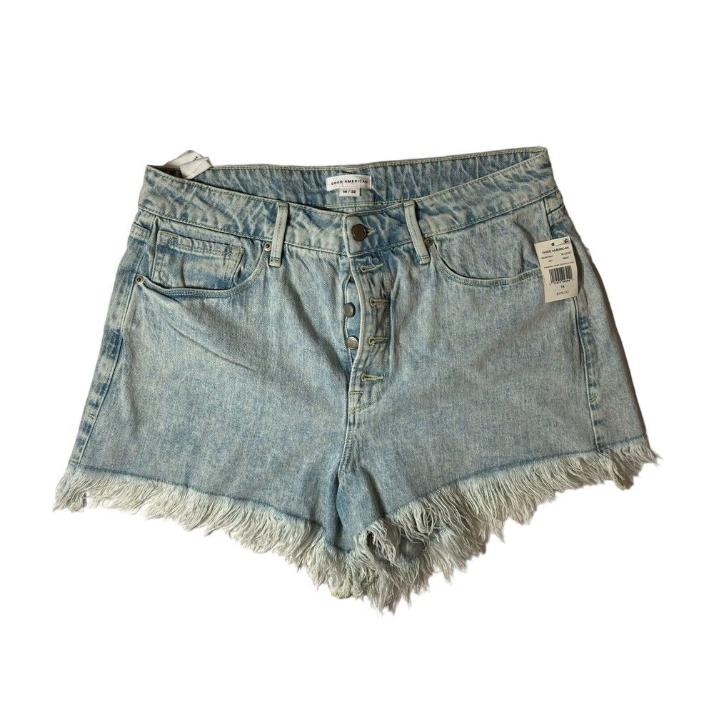 Good American Bombshell Shorts Fray Denim Distressed Jean Shorts Size‎ 12/32
